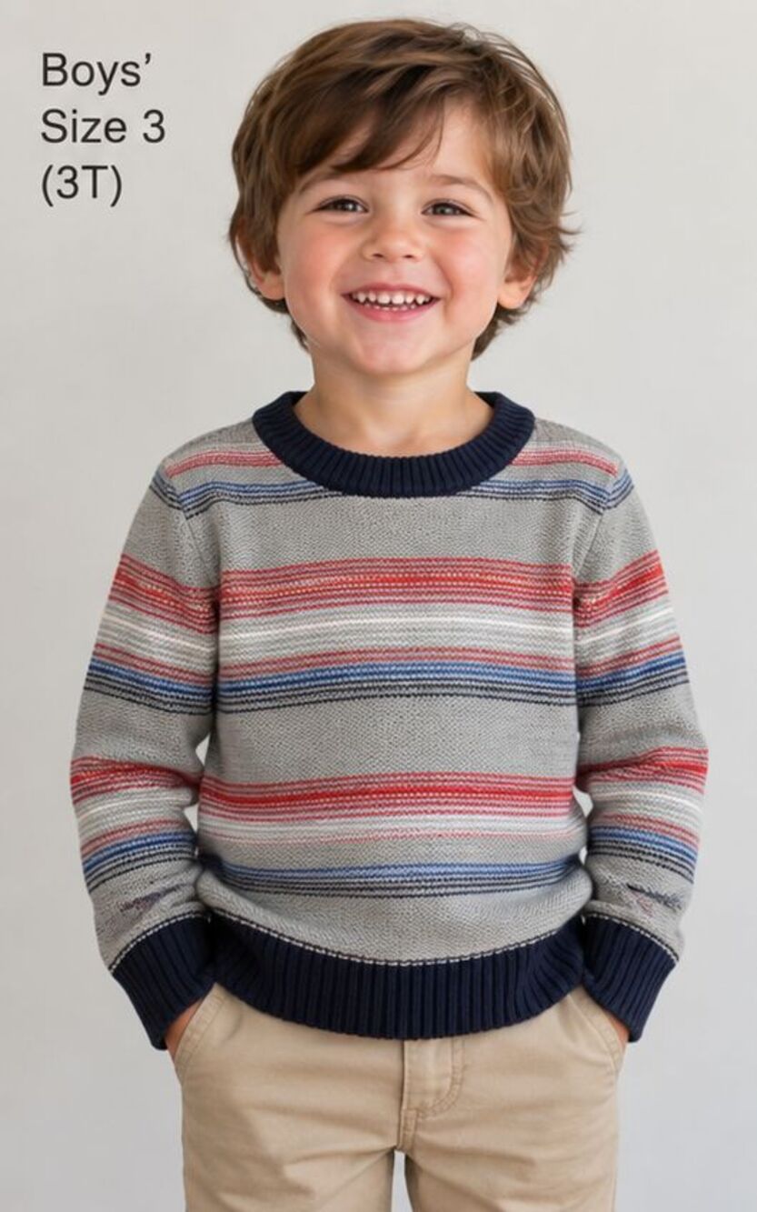 Janie and Jack Boys Striped Knit Sweater Gray Navy Red Size 3 Cotton